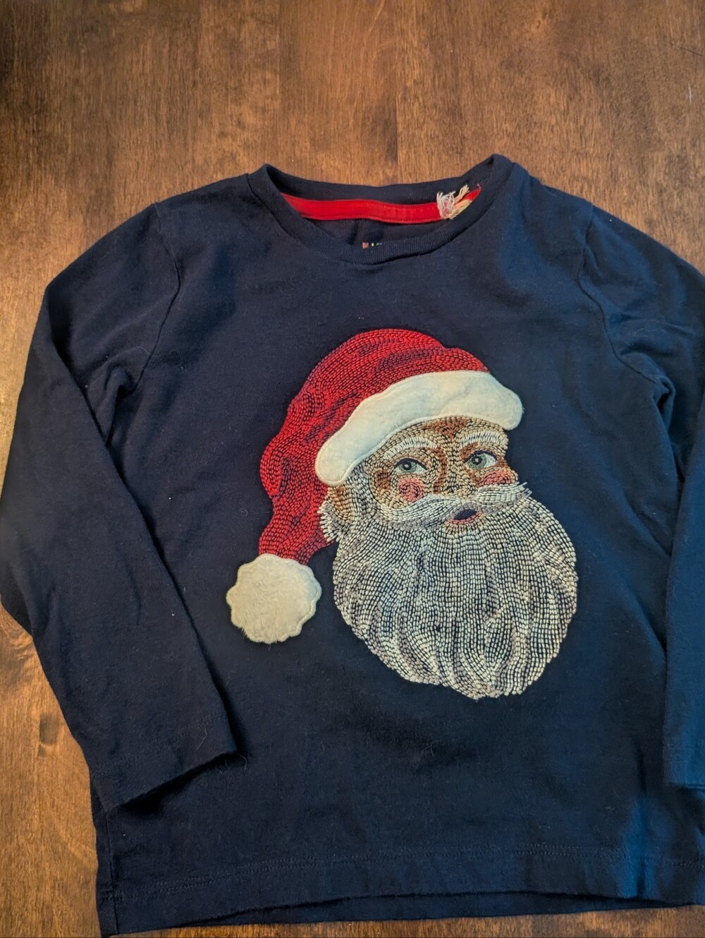 Mini Boden Navy Long-Sleeve Santa Tee with Red Hat